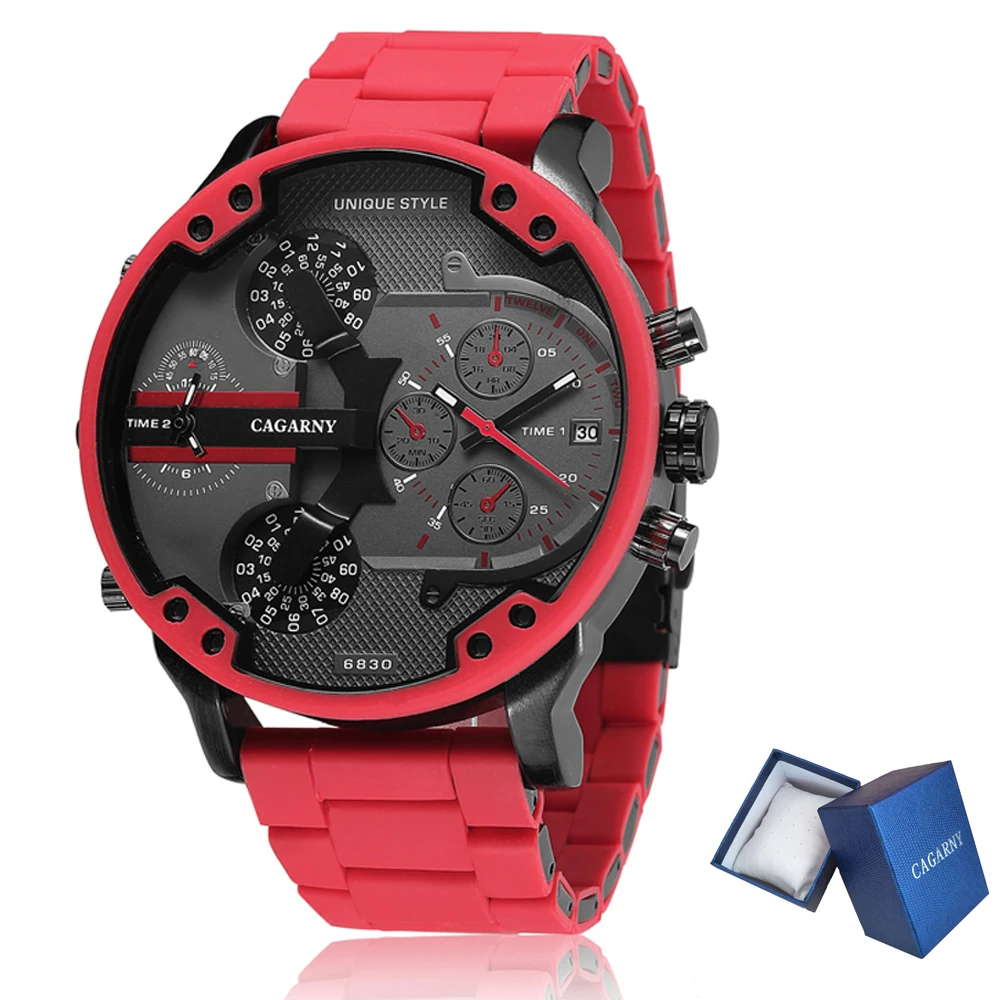 Top Trends: Cagarny 57mm 3D Big Dial Red Watch Men Luxury Silicone Steel Band Mens Wristwatch Casual Quartz Watch Military Relogio Masculino Shoppable Styles