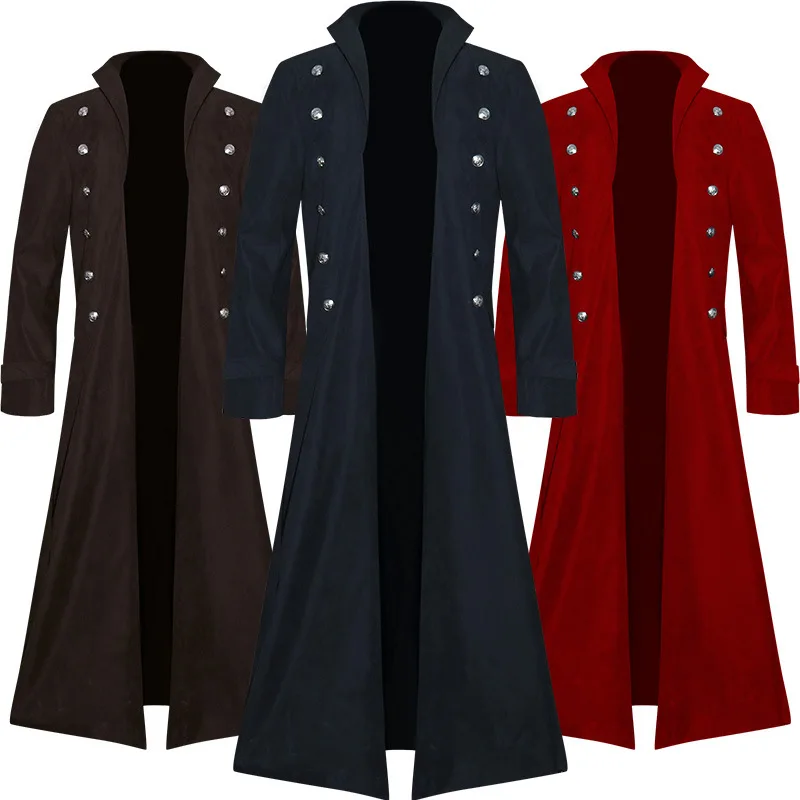 Top Trends: Medieval Renaissance Men Long Coat Trench Cosplay Costume Middle Ages Retro Court Nobles Clothes Black Red Brown Jacket S-5XL Shoppable Styles