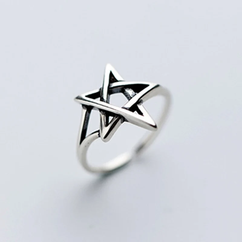 Top Trends: Exaggerated Personality 925 Sterling Silver Pentagram Rings For Women Jewelry Adjustable Antique Opening Finger Ring Anillos Shoppable Styles