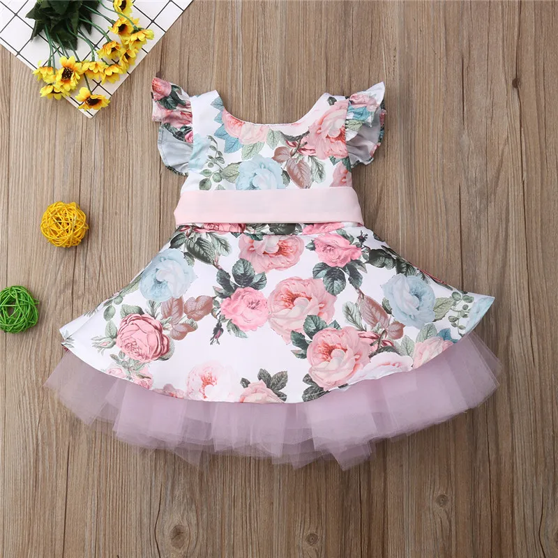 Top Trends: UK Flower Kids Baby Girl Princess Dress Lace Bow Party Pageant Tulle Tutu Dresses Toddler Ruffle Sleeve Sundress Shoppable Styles - Image 3