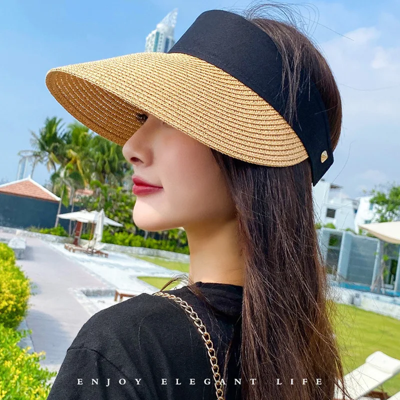 Top Trends: Magic Tape Panama Women Straw Hat Empty Top 2020 Women's Summer Hat Sun Protection Outdoor Sports Fishing Beach Chapeau MZ010 Shoppable Styles