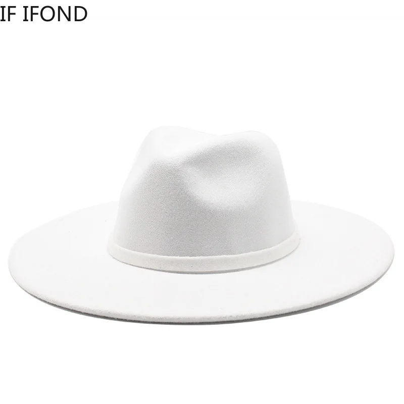 Top Trends: 9.5CM Women Men Big Wide Brim Imitation Wool Fedora Hat British Style Winter Gentleman Elegant Lady Jazz Church Hats Shoppable Styles