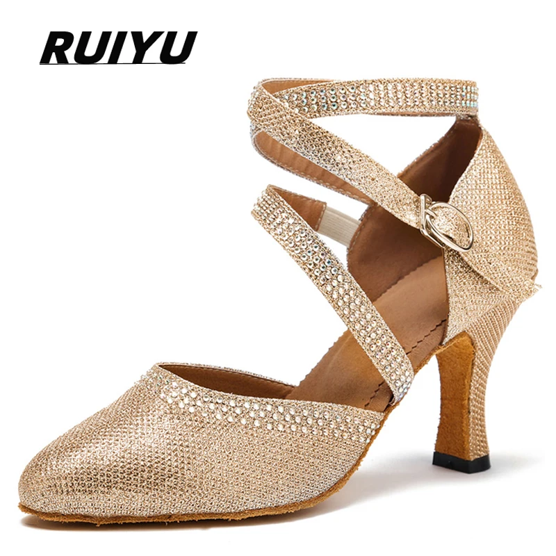 Top Trends: Latin Dance Shoes Ladies Salsa Jazz Ballroom Tango Girls High Heel Dance Shoes Closed Toe Rhinestone Gold And Silver Shoppable Styles