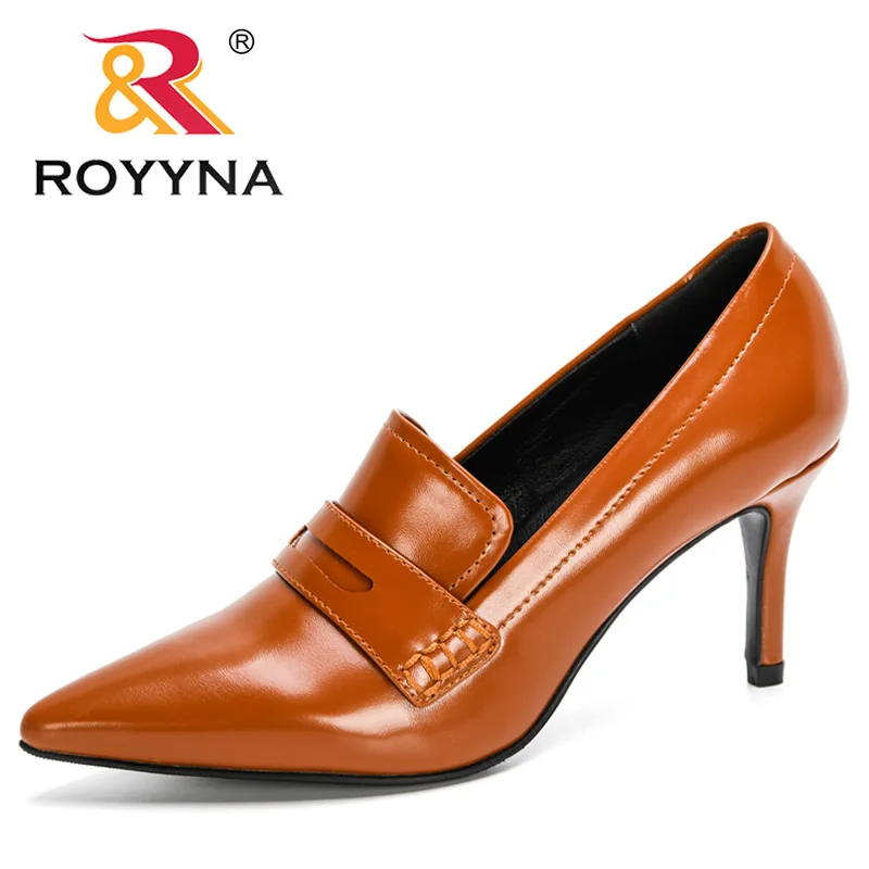 Top Trends: ROYYNA New Designers Original Top Quality Women Pumps Pointed Toe Thin Heels Dress Shoe Nice Leather Wedding Shoes Feminimo Shoppable Styles