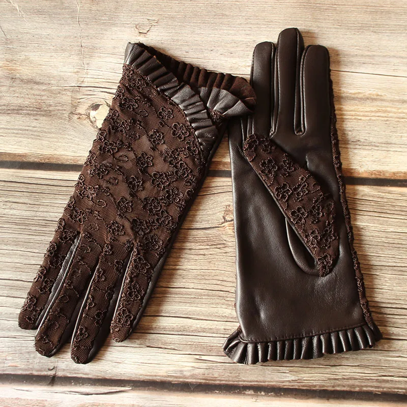 Top Trends: Summer Driving Sheepskin Gloves Female Touch Screen Leather Gloves Single Layer Unlined Thin Fashion Stretch Lace Style Shoppable Styles