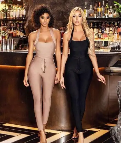 Top Trends: High Quality Black Women Turtleneck Neck Rayon Bandage Jumpsuit Sexy Bodycon Celebrity Party Jumpsuits Vestidos Shoppable Styles