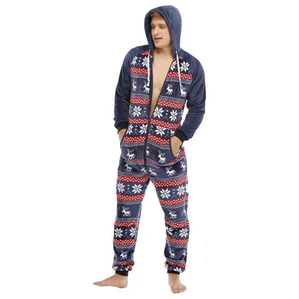 Top Trends: Men Jumpsuit Pajama Warm Fleece Onesie Christmas Elk Print Long Sleeve Pajamas Flannel Zipper Hoodie Leisure Man Onesie Adults Shoppable Styles