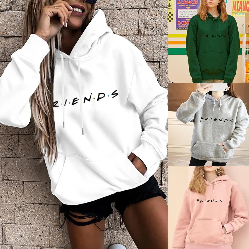 Top Trends: Hoodie Women's Harajuku Base Loose Large Pocket Long Sleeve Hooded Pullover Friends Graphic Print Fashion Sports Pullover Tops Shoppable Styles