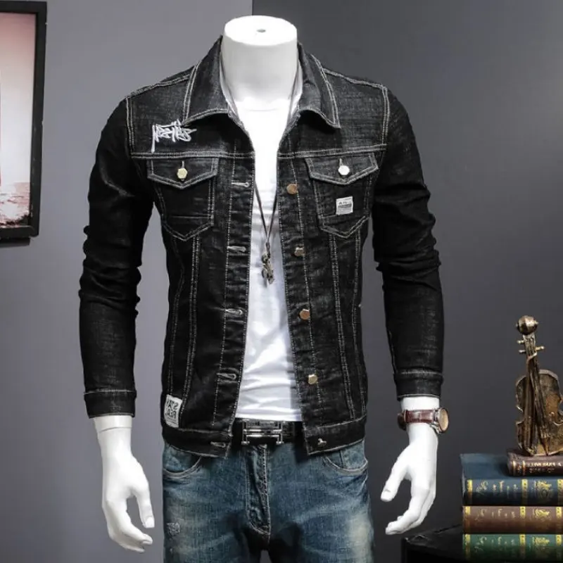 Top Trends: Spring Autumn 2020 Fashion Casual Teenagers Denim Jacket Male Korean Embroidery Slim Men&#039;s Jacket Clothes Stretch Denim Coat Shoppable Styles