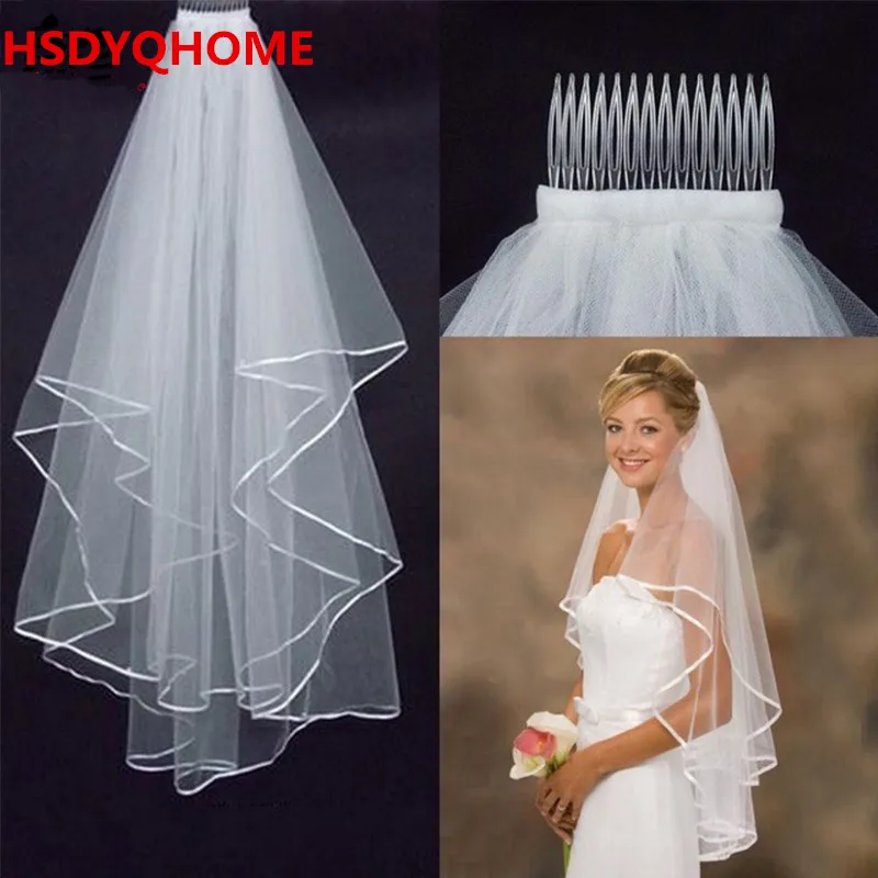 Top Trends: White Two Layers Tulle Short Wedding Veil Ribbon Edge Bridal Veil Wedding Accessories Shoppable Styles - Image 6