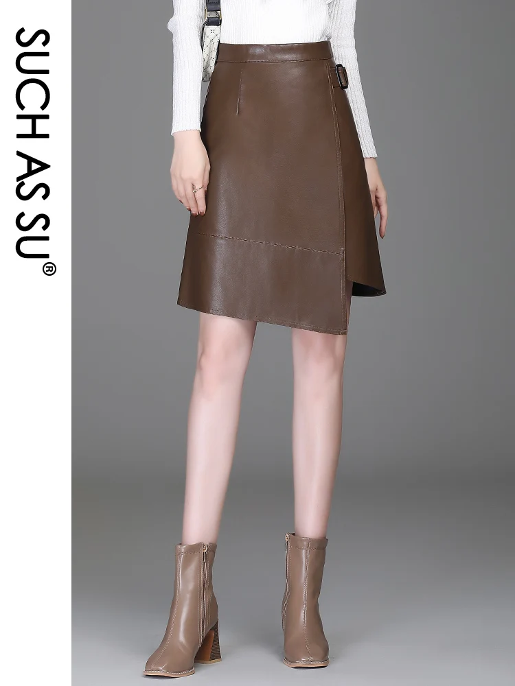 Top Trends: Y2K Irregular 2021 PU Leather Skirt Women Black Red Green Khaki Brown High Waist Asymmetrical S-3XL Size Autumn Female Skirt Shoppable Styles - Image 2