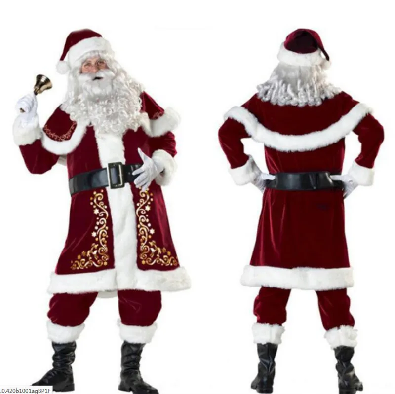 Top Trends: Xmas Santa Claus Suit Adult Christmas Cosplay Costume Red Deluxe Velvet Fancy Set Xmas Party Man Costume S-XXL Shoppable Styles