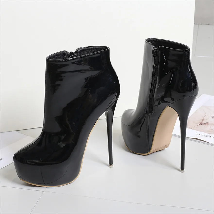 Top Trends: Big Size 35-47 Patent Leather Women Boots Round Toe Side Zipper Super High Heels 16CM Pumps 2024 Sexy Platform Party Shoes Woman Shoppable Styles - Image 3