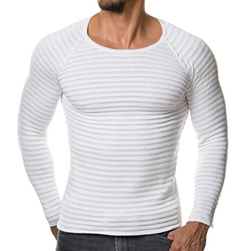 Top Trends: New Mens Sweaters New Knitted Sweater Men Long Sleeve Striped Sweaters Solid Slim Fit Men Pullover Shoppable Styles