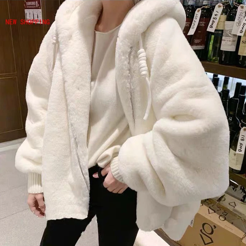 Top Trends: 2023 New Faux Fur Imitation Fur Women Coat Hooded Short Casual Oversized Soft White Mink Coat Fake Rabbit Fur Coat Fashion Women Shoppable Styles