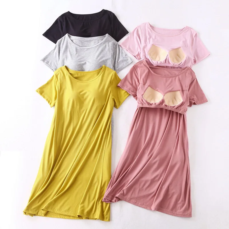 Top Trends: Short Sleeve Night Dress Women Summer Nightgown Chest Pads Large Size Cotton Nightshirt Comfortable Modal Dress Female Sleepwear Shoppable Styles