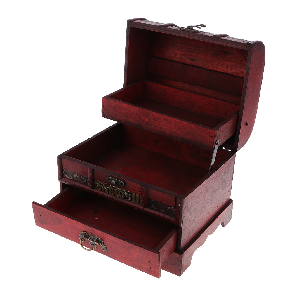 Top Trends: Retro Wooden Jewelry Storage Box Treasure Chest Organizer Home Decor 22x16cm Shoppable Styles