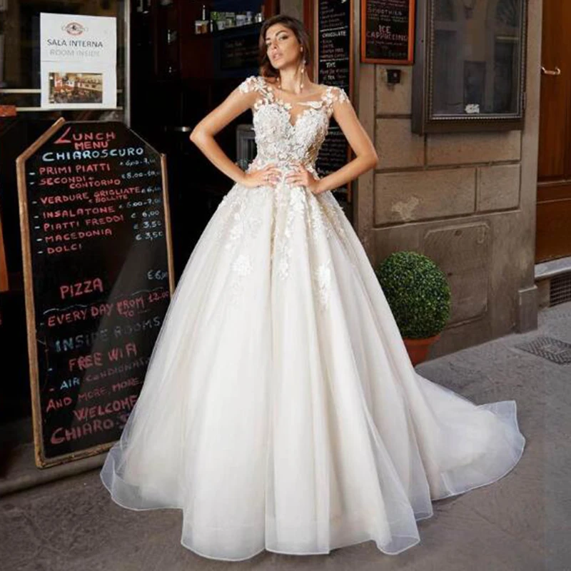 Top Trends: SoDigne Tulle A Line Wedding Dresses Short Sleeves Lace Appliqued Princess Ruffles Wedding Gown 2024 African Bridal Dress Shoppable Styles