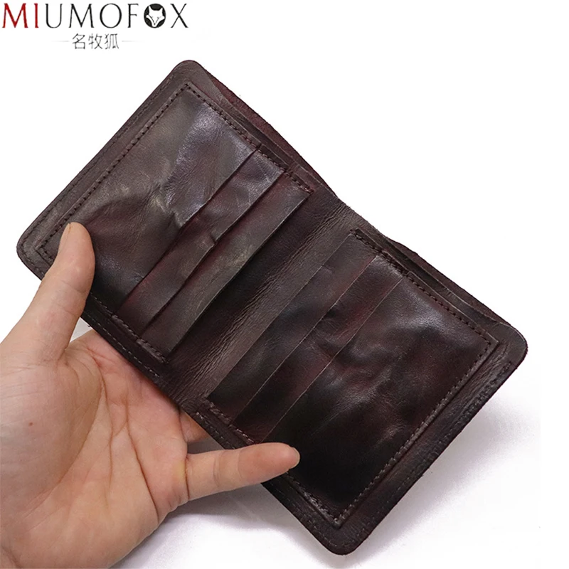 Top Trends: 2023 Genuine Leather Wallet For Men Vintage Wrinkled Short Bifold Man Compact Purse Credit Card Holder Vertical Pocket Money Bag Shoppable Styles