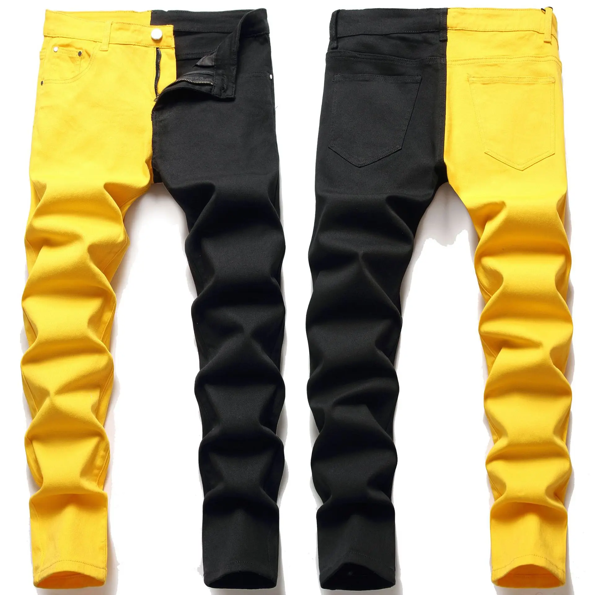 Top Trends: New Men's Male 2021 American Style Fashion Stitching Two-color Blue And Black Trend Stretch Jeans Trousers Denim Pants 512 Shoppable Styles