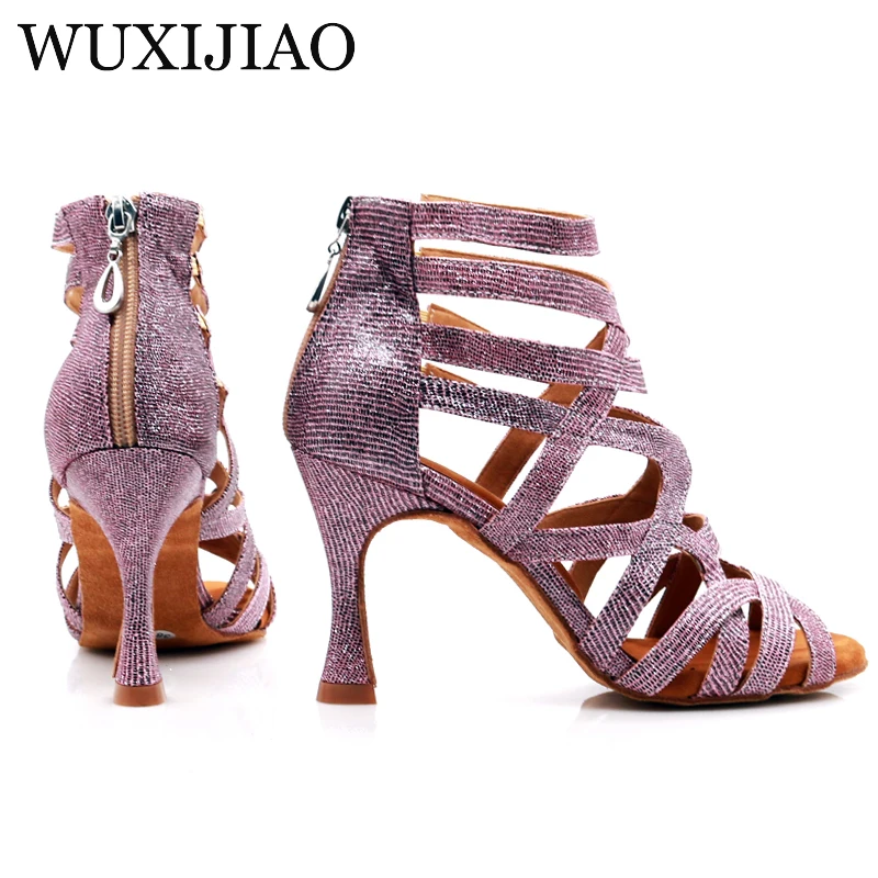 Top Trends: WUXIJIAO 2020 New Latin Dance Shoes Green Pink Gold Glitter Fabric Salsa Dance Shoes Women Ballroom Dance Boots Cuba Dance Shoes Shoppable Styles