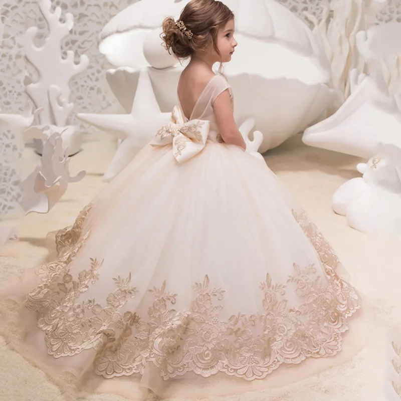 Top Trends: Lace Ball Gown Flower Girl Dresses Long Sleeve Girl Princess Dress Illusion Girl Wedding Party Dress First Communion Shoppable Styles