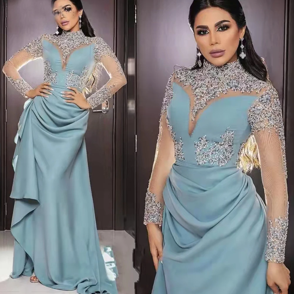 Top Trends: Arabic Elegant Beaded Lace Applique Mermaid Prom Dresses High Neck Full Sleeves Evening Gown Customize Vestidos De Fiesta платье Shoppable Styles