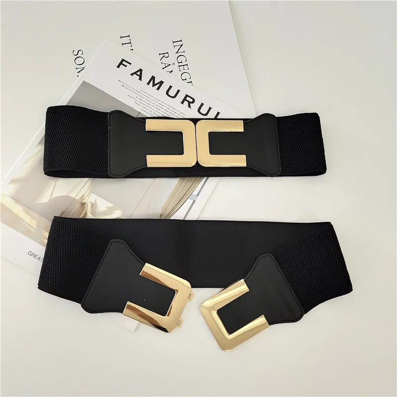 Top Trends: Golden Hook Buckle Belts For Women Female Decorative Girdle With Skirt Retro Elastic Wide Belt Ladies Elastic Girdle Shoppable Styles