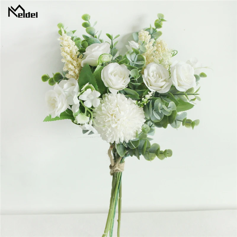 Top Trends: Meldel Wedding Flower Bouquet Artificial Silk Rose Lucky Ball Flower Home Wedding Decor Bride Bouquet Forest Style Eucalyptus Shoppable Styles