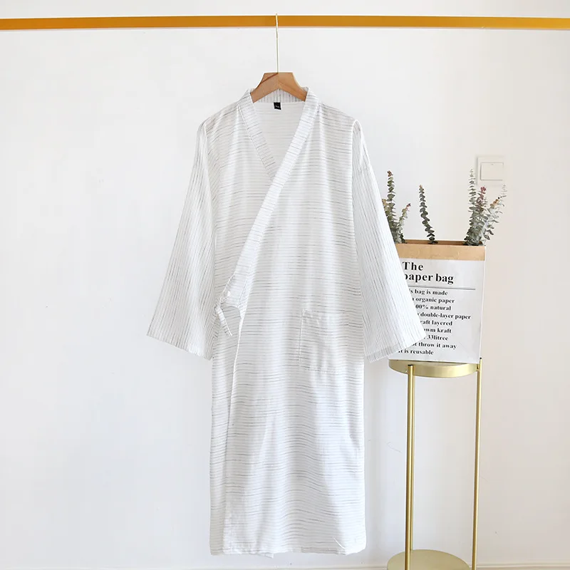 Top Trends: New Men Bathrobe Long Cotton Spring Nightgown Plus Size Mens Striped Kimono Robes V-Neck Sleepwear Vintage Nightgowns Sleep Tops Shoppable Styles