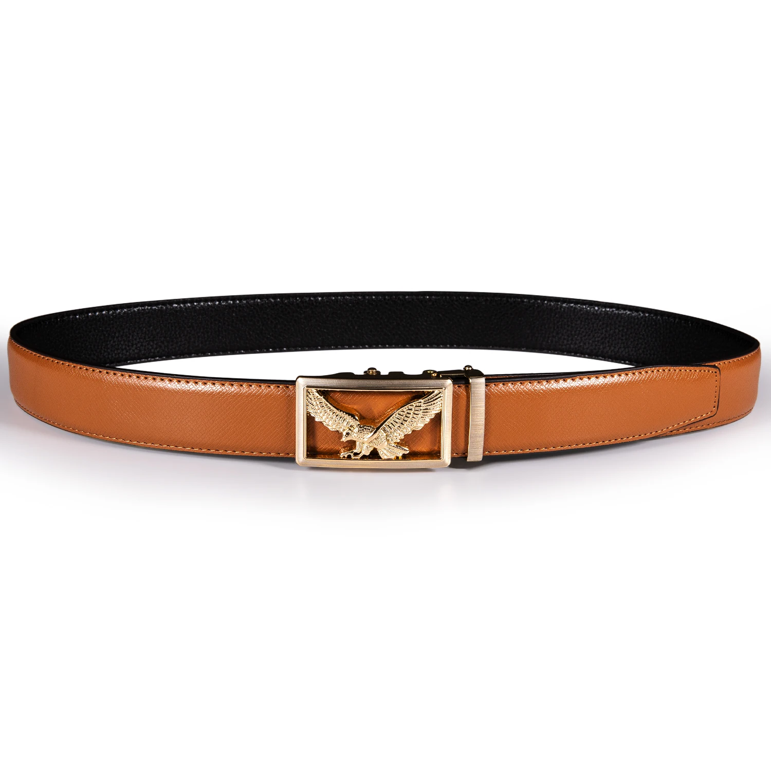 Top Trends: Luxury Orange Cow Leather Mens Belts Gold Animals Tiger Wolf Automatic Buckles Ratchet Waistband Men Belt For Dress Jeans Casual Shoppable Styles - Image 2