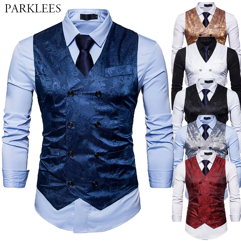 Top Trends: Men&#039;s Gentleman Formal Slim Fit Double Breasted Dress Suit Vests 2022 Fashion Paisley Print Men Vest Waistcoat Colete Masculino Shoppable Styles