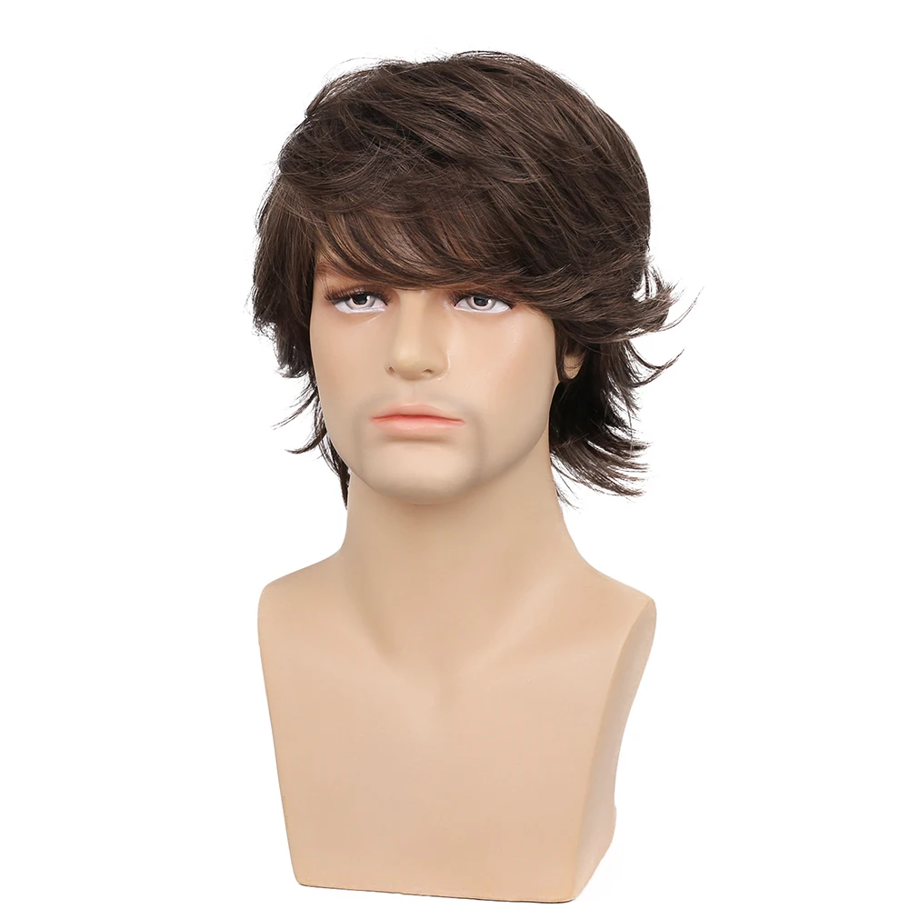 Top Trends: Men Short Brown Hair Synthetic Wigs For Men's Daily Wig Male Curly Natural Looking Hair Heat Resistant Breathable Shoppable Styles - Image 2