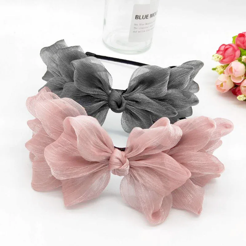 Top Trends: Hot Ribbon Big Bow Floral Shining Hair Band Womens Hair Accessories Hair Hoop Black Girls Flower Lace Bow Head Band Shoppable Styles