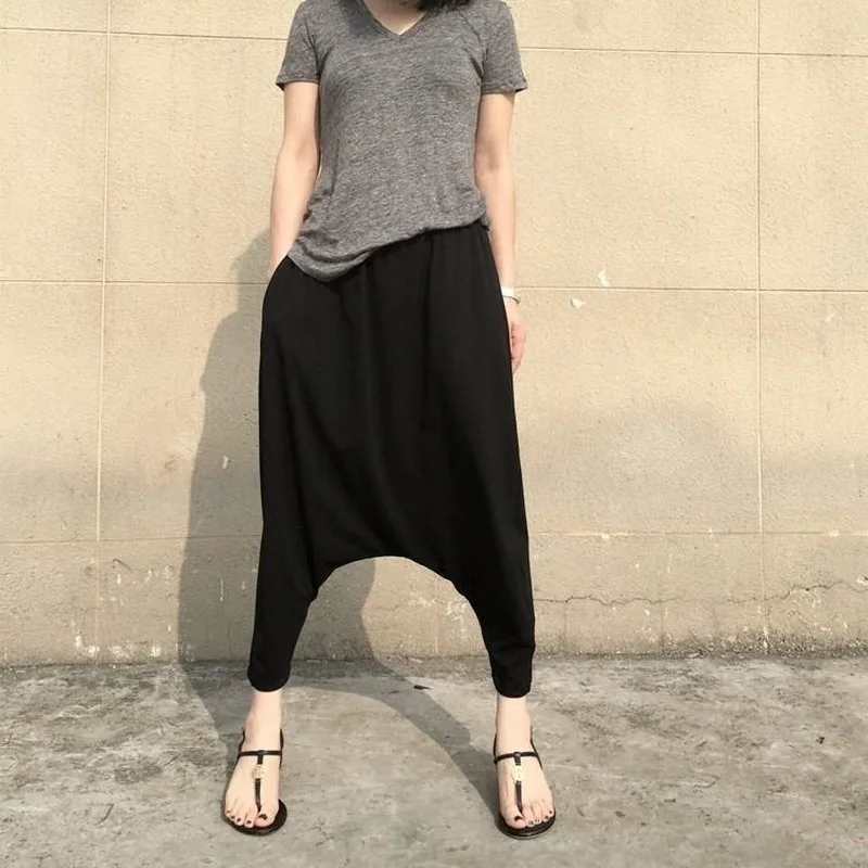 Top Trends: Black Baggy Pants Women's Harem Pants Big Crotch Hanging Crotch Cropped Pants Loose Casual Thin Baggies Harajuku Cross-Pants Shoppable Styles