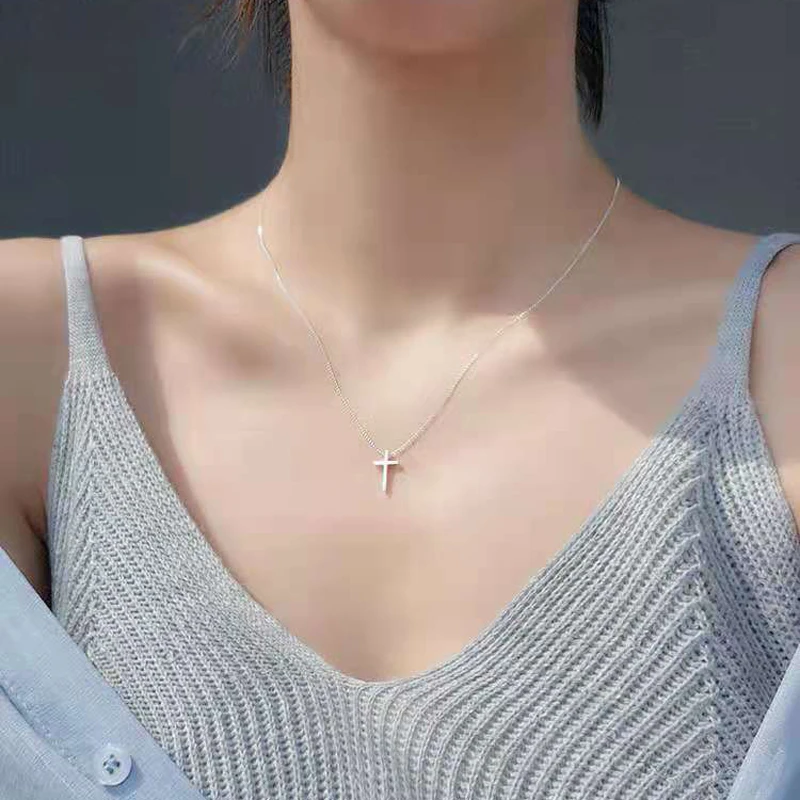 Top Trends: 925 Sterling Silver Female Cross Pendants Dropshipping Smooth Cross Pendant Necklace Jewelry For Women Wedding Gift Shoppable Styles - Image 3