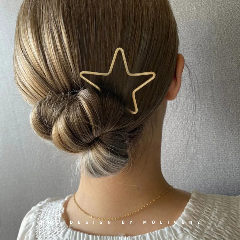 Top Trends: Women Simple Star Heart Shaped Metal Hair Stick Cute Matt Gold Hollow Out Hair Pin Clip Geometric Hair Bun Holder Accessories Shoppable Styles