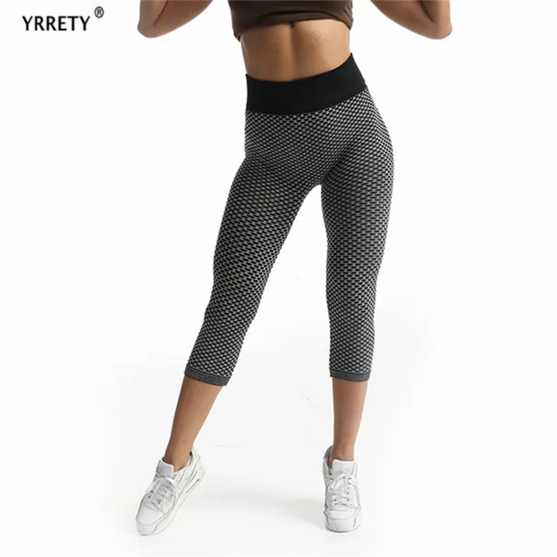 Top Trends: YRRETY Women Yoga Pants Sports Leggings Stretchy Fitness Gym Exercise High Waist Seamless Push Up Grid Tights Capris Mid-Calf Shoppable Styles