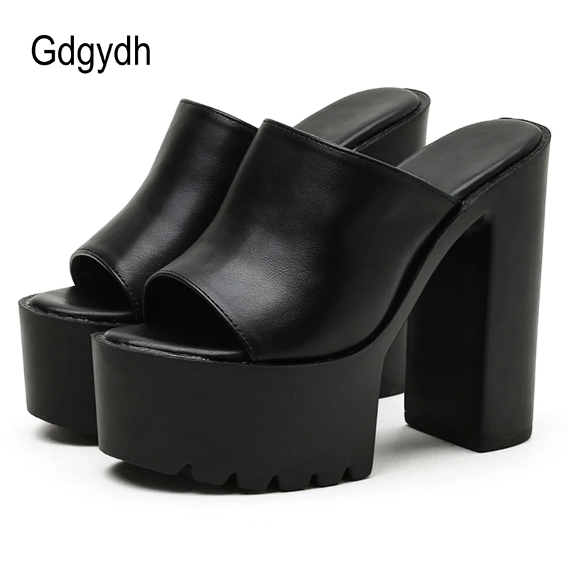 Top Trends: Gdgydh Square Heel Platform Mules Women Outdoor Slippers Peep Toe Slip On Sandals Shoes Slingbacks Black White Great Quality Shoppable Styles