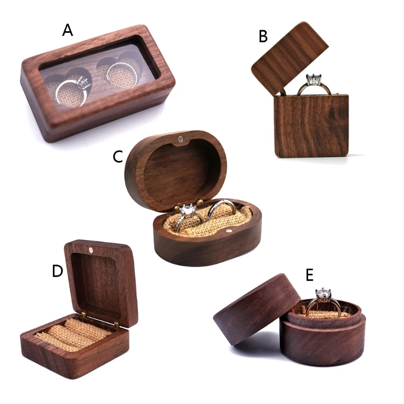 Top Trends: Walnut Wood Jewelry Box Engagement Wedding Ceremony Ring Storage Proposal Portable Ring Holder Rustic Wedding Ring Box Shoppable Styles