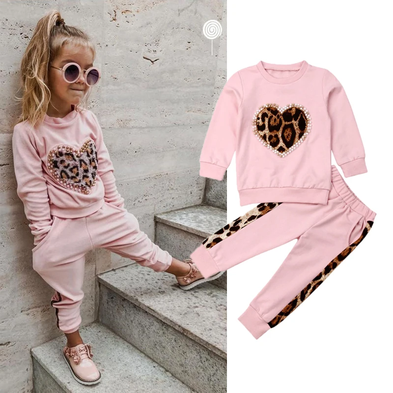 Top Trends: 1-5 Years Autumn Winter Toddler Kids Baby Girls Clothes Tracksuit Sets Pink Long Sleeve Leopard Tops Long Pants Outfits Shoppable Styles