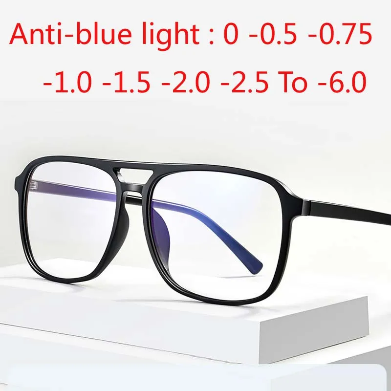 Top Trends: Square Finished Myopia Glasses Anti Blue Light Big Frame Double Beam Diopter 0 -0.5 -1.0 -2.0 To -6.0 Shoppable Styles