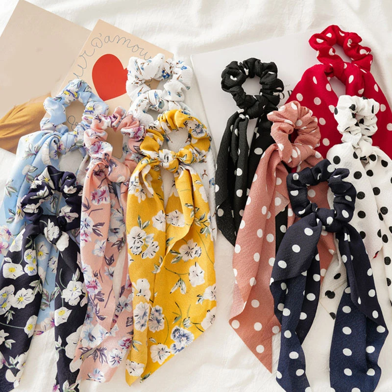 Top Trends: Fashion Dot Printed Ponytail Scarf Elastic Hair Bands For Women Hair Bow Ties Scrunchies Hair Bands Flower Ribbon Hairbands Shoppable Styles