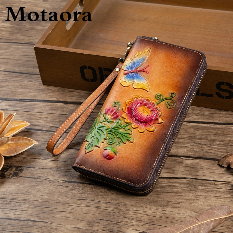 Top Trends: MOTAORA Women's Retro Wallet Genuine Leather Vintage Purse Women Chinese Style Embossed Card Holder Ladies Casual Female Clutch Shoppable Styles