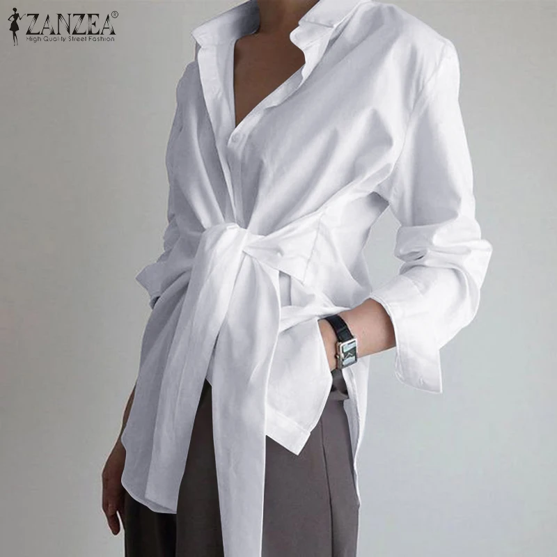 Top Trends: Fashion Women Long Sleeve Shirt ZANZEA Casual Lace Up Shirts Elegant Lapel Neck OL Asymmetric Tops Spring Blusas Femininas Tunic Shoppable Styles