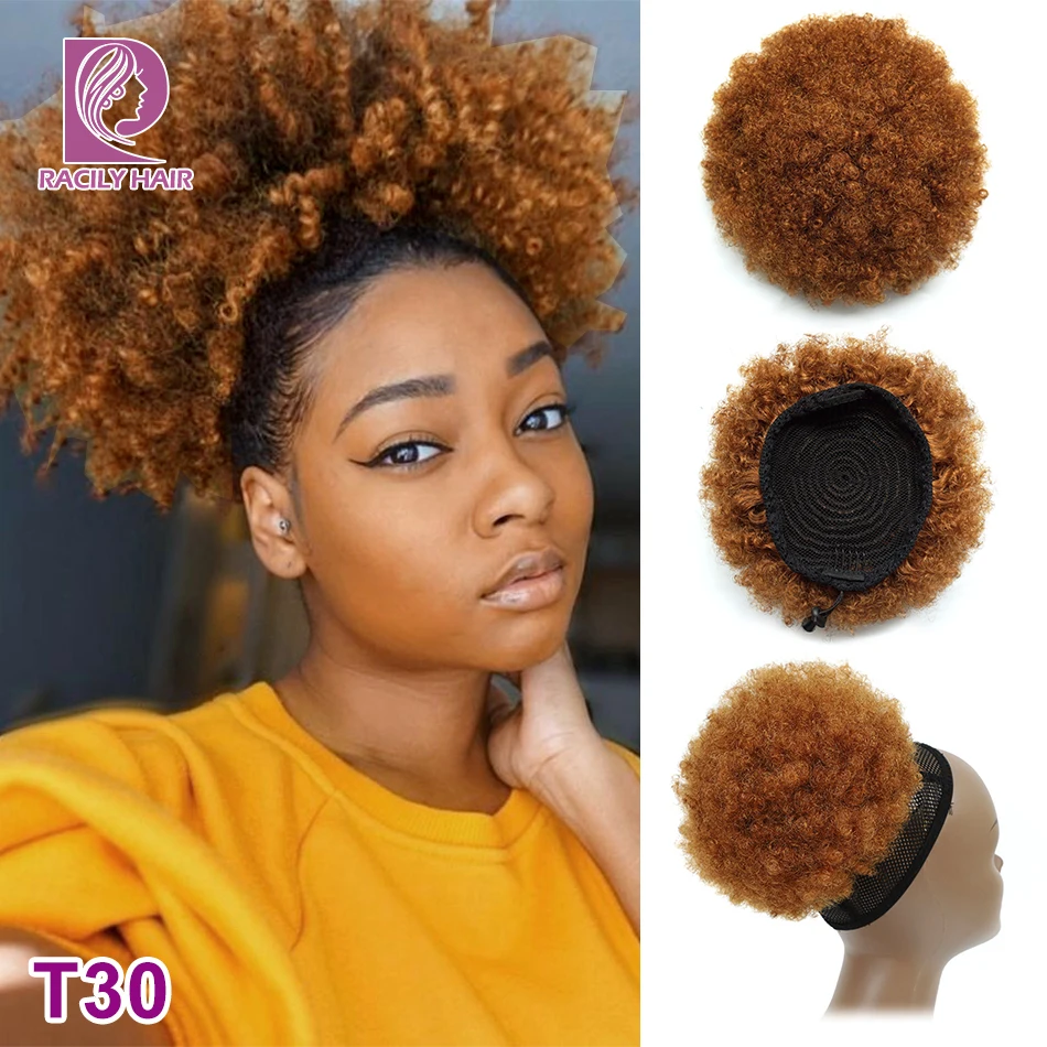 Top Trends: Racily Hair Afro Puff Drawstring Ponytail Human Hair Brazilian Short Curly Drawstring Ponytail Afro Puff Bun Chignon Accessories Shoppable Styles - Image 4