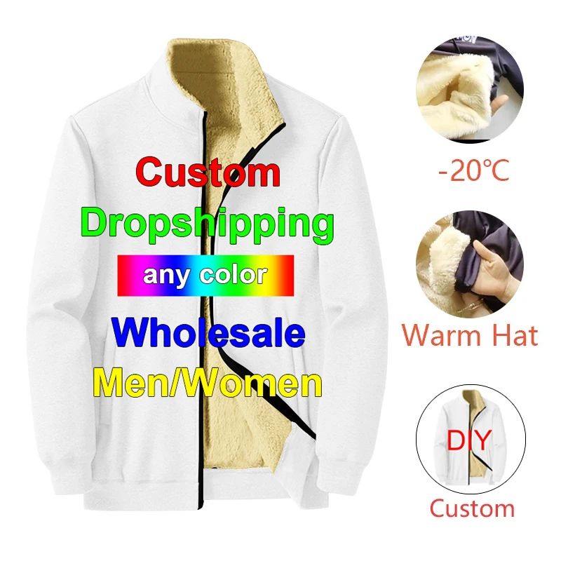 Top Trends: Custom Fleece Cardigan Oversized Anime Stand Collar Men's Winter Jacket DIY 3D Man Thick Clothes Harajuku Wholeasle Dropshipping Shoppable Styles