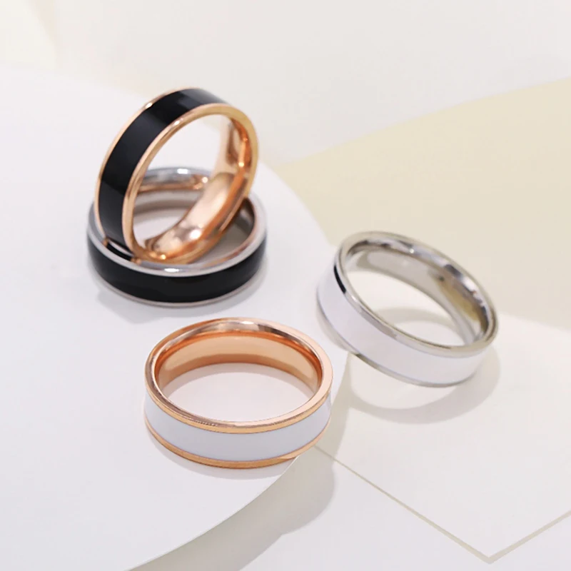 Top Trends: 6mm Women Simple Enamel Rings For Women Gold Silver Color Stainless Steel Ring For Men Unisex Jewelry For Party Gift WC034 Shoppable Styles