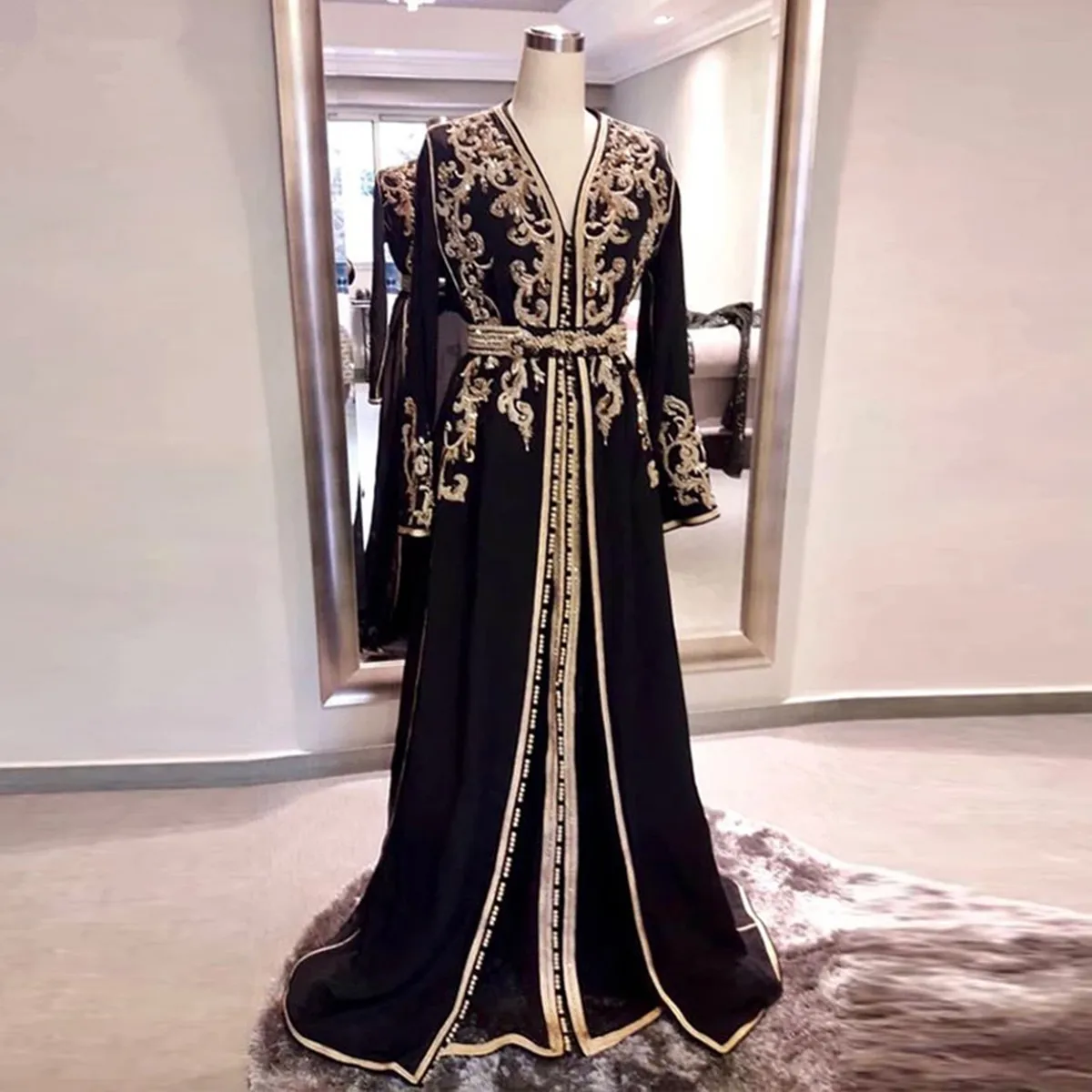 Top Trends: Black Long Sleeve Moroccan Caftans Evening Gown Robes De Soirée Vintage Formal Party Dress With Embroidery Abiye Evening Dresses Shoppable Styles