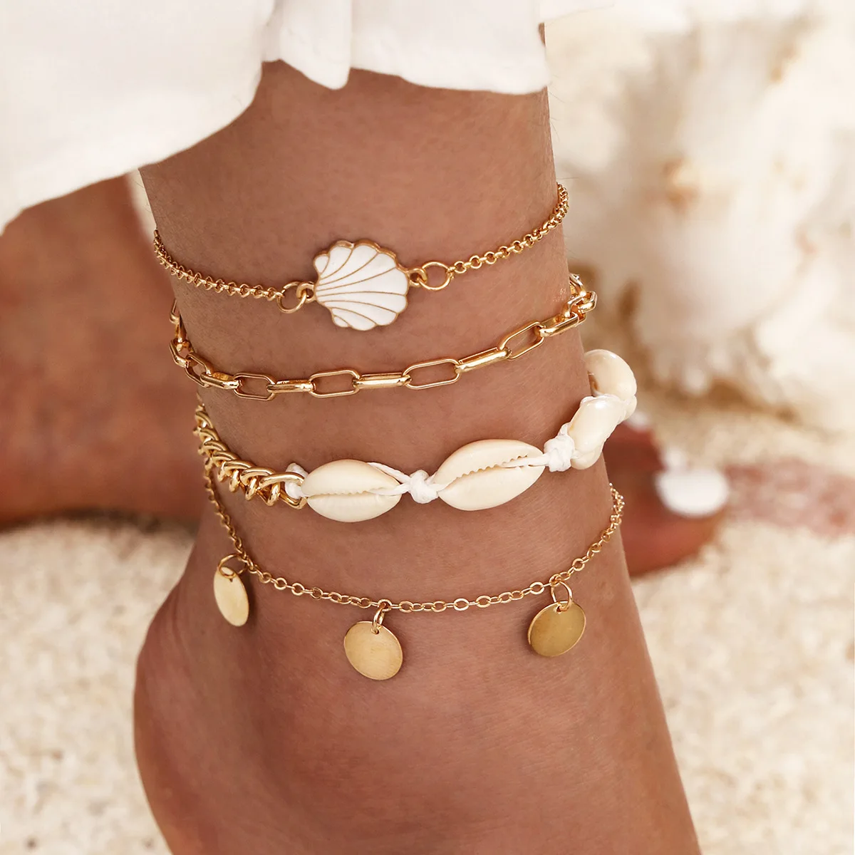 Top Trends: 4pc / set Bohemia Shell Chain Anklet Sets For Women Sequins Ankle Bracelet On Leg Foot Trendy Summer Beach Jewelry Gift Shoppable Styles